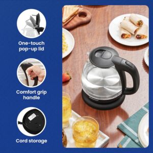 Elite Gourmet EKT1001 Electric 1.0L BPA-Free 1100W Glass Kettle Cordless 360° Base, Stylish Blue LED Interior, Handy Auto Shut-Off Function – Quickly Boil Water For Tea & More, Black - Image 3
