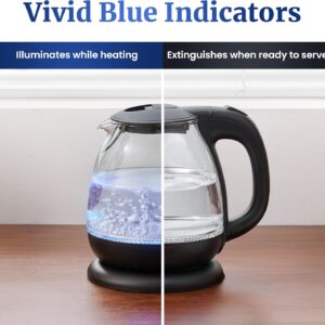 Elite Gourmet EKT1001 Electric 1.0L BPA-Free 1100W Glass Kettle Cordless 360° Base, Stylish Blue LED Interior, Handy Auto Shut-Off Function – Quickly Boil Water For Tea & More, Black - Image 4