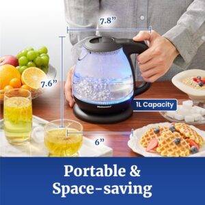 Elite Gourmet EKT1001 Electric 1.0L BPA-Free 1100W Glass Kettle Cordless 360° Base, Stylish Blue LED Interior, Handy Auto Shut-Off Function – Quickly Boil Water For Tea & More, Black - Image 5