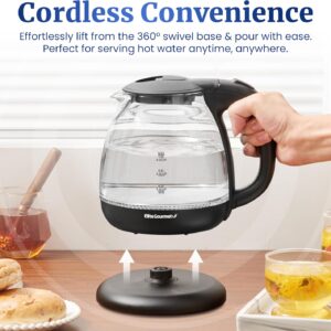 Elite Gourmet EKT1001 Electric 1.0L BPA-Free 1100W Glass Kettle Cordless 360° Base, Stylish Blue LED Interior, Handy Auto Shut-Off Function – Quickly Boil Water For Tea & More, Black - Image 6
