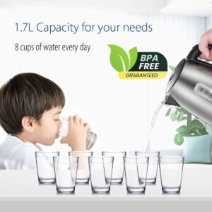 COMFEE' Stainless Steel Electric Kettle, 1.7 Liter Tea Kettle Electric & Hot Water Kettle, 1500W Fast Boil with LED Light, Auto Shut-Off and Boil-Dry Protection - Image 3