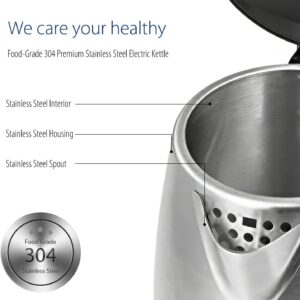 COMFEE' Stainless Steel Electric Kettle, 1.7 Liter Tea Kettle Electric & Hot Water Kettle, 1500W Fast Boil with LED Light, Auto Shut-Off and Boil-Dry Protection - Image 6
