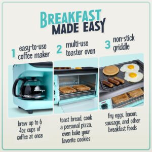 Nostalgia 3-in-1 Breakfast Station - Includes Coffee Maker, Non-Stick Griddle, and 4-Slice Toaster Oven - Versatile Breakfast Maker with Timer - Aqua - Image 6