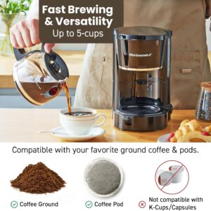 Elite Gourmet EHC-5055 Automatic 5-Cup Brew & Drip Coffee Maker with Pause N Serve Reusable Filter, On/Off Switch, Water Level Indicator - Image 3