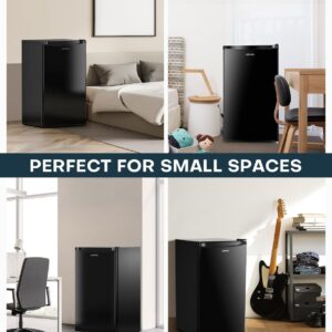 Upstreman 3.2 Cu.Ft Mini Fridge with Freezer, Single Door Mini Fridge, Dorm Fridge, Adjustable Thermostat, Mini Refrigerator for Bedroom, Office, Dorm, Black-BR321 - Image 2