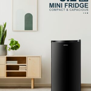 Upstreman 3.2 Cu.Ft Mini Fridge with Freezer, Single Door Mini Fridge, Dorm Fridge, Adjustable Thermostat, Mini Refrigerator for Bedroom, Office, Dorm, Black-BR321 - Image 3