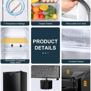 Upstreman 3.2 Cu.Ft Mini Fridge with Freezer, Single Door Mini Fridge, Dorm Fridge, Adjustable Thermostat, Mini Refrigerator for Bedroom, Office, Dorm, Black-BR321 - Image 4