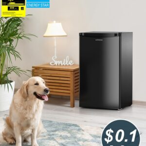Upstreman 3.2 Cu.Ft Mini Fridge with Freezer, Single Door Mini Fridge, Dorm Fridge, Adjustable Thermostat, Mini Refrigerator for Bedroom, Office, Dorm, Black-BR321 - Image 6