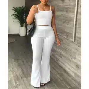 Pant Sets Women Summer Sexy Spaghetti Strap Crop Top & Loose Flare Pants Suits Casual Simple Solid Two Piece Set Outfits - Image 3