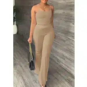Pant Sets Women Summer Sexy Spaghetti Strap Crop Top & Loose Flare Pants Suits Casual Simple Solid Two Piece Set Outfits - Image 4
