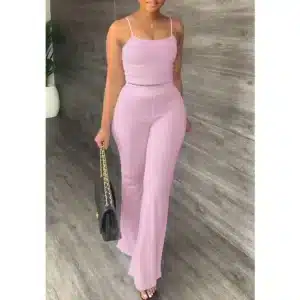 Pant Sets Women Summer Sexy Spaghetti Strap Crop Top & Loose Flare Pants Suits Casual Simple Solid Two Piece Set Outfits - Image 6