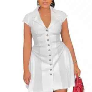 Znaiml Elegant Lapel Short Sleeve Single Breasted Buttons Slim Birthday Party Sweet Style Min Dress Women Office Work Vestidos - Image 3