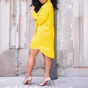 Sexy Deep V Neck Shirt Dress Full Sleeve Mini Dresses Buttons Solid Color Irregular Sundress for Women 2024 Autumn Vestidos - Image 3