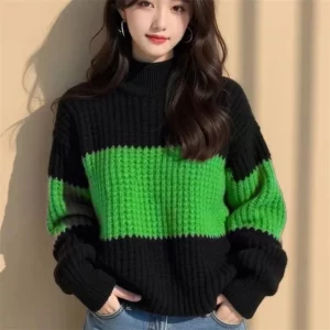 Cross Border Color Blocking Thick Thread Loose Sweater Women's New Winter Fashionable And Stylish Unique Knitted Lazy Base Top - Image 3