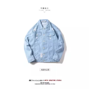 Trendy Korean Fashion Denim Coat for Men Light-colored Workwear-style Top Loose and Cool-looking Men's Fashion Jacket - Image 4