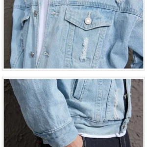 Trendy Korean Fashion Denim Coat for Men Light-colored Workwear-style Top Loose and Cool-looking Men's Fashion Jacket - Image 5