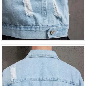 Trendy Korean Fashion Denim Coat for Men Light-colored Workwear-style Top Loose and Cool-looking Men's Fashion Jacket - Image 6
