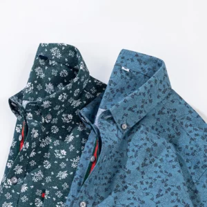Men's Stylish Floral Print Button-Up Collar Dress Shirt with Stripe Placket, Holiday Style 100% Cotton Long Sleeve Oxford Shirts - Image 5