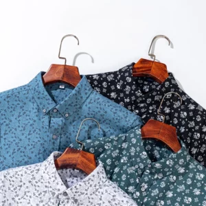 Men's Stylish Floral Print Button-Up Collar Dress Shirt with Stripe Placket, Holiday Style 100% Cotton Long Sleeve Oxford Shirts - Image 6