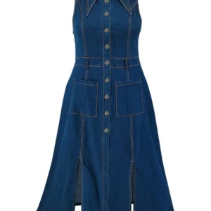 Wmstar Plus Size Denim Dresses Women Clothes Sleeveless Casual Button Pockets Slip Hem Maxi Dress New in Wholesale Dropshipping - Image 4
