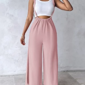 Casual Pink Overalls for Women 2025 Summer Sleeveless Drawstring Wide Leg Suspender High Waist Pocket Design Jumpsuit Romper - Image 3
