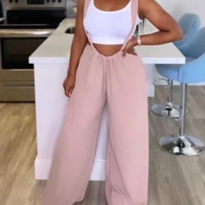 Casual Pink Overalls for Women 2025 Summer Sleeveless Drawstring Wide Leg Suspender High Waist Pocket Design Jumpsuit Romper - Image 6