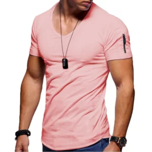 2025 Summer Men's V Neck T Shirt Fitness Bodybuilding Tshirt High Street Short Sleeved arm Zipper Casual Top Plus Size S-5XL - Image 5