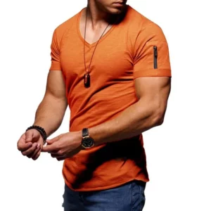 2025 Summer Men's V Neck T Shirt Fitness Bodybuilding Tshirt High Street Short Sleeved arm Zipper Casual Top Plus Size S-5XL - Image 4