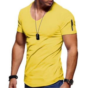 2025 Summer Men's V Neck T Shirt Fitness Bodybuilding Tshirt High Street Short Sleeved arm Zipper Casual Top Plus Size S-5XL - Image 3
