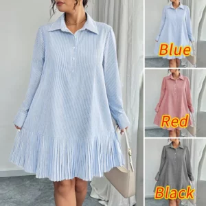 Plus Size 5XL VONDA Women Striped Mini Dresses Long Sleeve Fashion Print Oversized Vestidos 2026 Elegant Lapel Ruffle Party Robe - Image 2