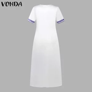 VONDA Plus Size 5XL Women Vintage Print Maxi Dresses Sexy V-Neck Short Sleeve Casual Party Sundress Fashion Oversized Long Robe - Image 3