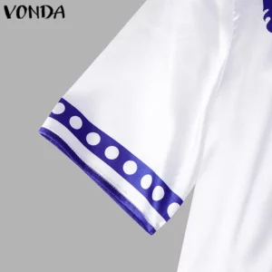 VONDA Plus Size 5XL Women Vintage Print Maxi Dresses Sexy V-Neck Short Sleeve Casual Party Sundress Fashion Oversized Long Robe - Image 6