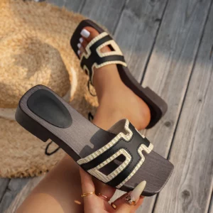 Women Slippers Trendy Rubber Slides Women Fashionable Flat Bottom Sandals Outdoor Summer Spring Slippers One-Strap Beach Shoes - Image 3