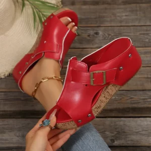 High Heels Rivet Decoration Strap Slippers Women Chunky Platform Wedge Heels Sandals Metal Buckle Decoration Slides Women Shoes - Image 3