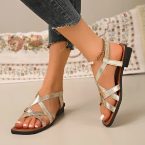 Block Heel Sandals Women's Fashion Square Toe Open Toe Cross Slim Strap Soft Slip Shoes for Women - Image 3