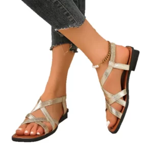 Block Heel Sandals Women's Fashion Square Toe Open Toe Cross Slim Strap Soft Slip Shoes for Women - Image 6