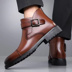 Luxury Business Mens Leather Boots Fashionable Buckle Leather Chelsea Boots Elegant Gentlemen's Autumn New Versatile Ankle Boots - Image 3