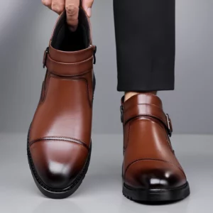Luxury Business Mens Leather Boots Fashionable Buckle Leather Chelsea Boots Elegant Gentlemen's Autumn New Versatile Ankle Boots - Image 7