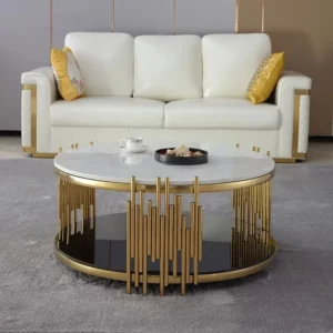 # Modern Design Living Room Furniture Stainless Steel Marble Top Coffee Table Interior Furniture - Image 3
