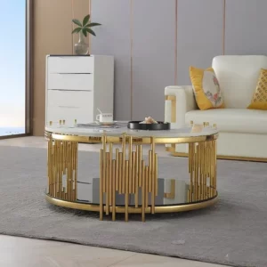 # Modern Design Living Room Furniture Stainless Steel Marble Top Coffee Table Interior Furniture - Image 4