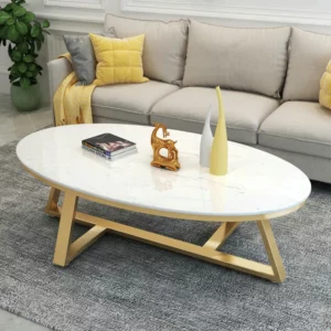Leg Metal Oval Coffee Tables Luxury Marble Modern Unique Coffee Tables Design Italian Table Basse De Luxe Living Room Furniture - Image 1