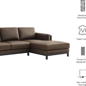 Modway Roscoe Right-Facing Sectional Sofa with Chaise in Espresso - 2-Piece Faux Leather Upholstered Deep Seat Couch, L Shaped Modular for Living Room or Lounge - Image 5