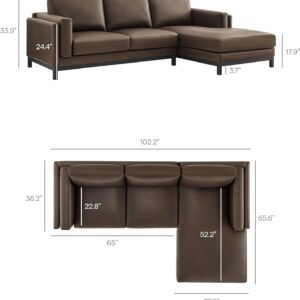 Modway Roscoe Right-Facing Sectional Sofa with Chaise in Espresso - 2-Piece Faux Leather Upholstered Deep Seat Couch, L Shaped Modular for Living Room or Lounge - Image 7