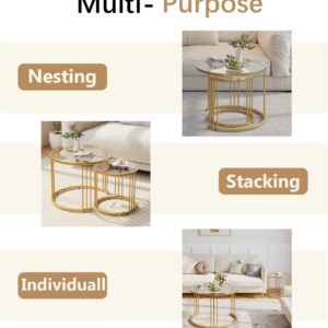 Garden 4 you Nesting Coffee Table, 23.6" Round Coffee Table Set of 2, Glass Nesting Table with Metal Frame, Ceter Tables for Living Room Bedroom Balcony, Gold - Image 3