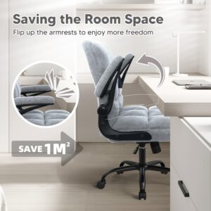 Office Chair with Wheels, Ergonomic Rolling Desk Chair with Flip-up Armrest, Adjustable Home Office Computer Chair Teddy Fleece - Image 3