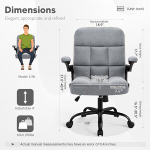 Office Chair with Wheels, Ergonomic Rolling Desk Chair with Flip-up Armrest, Adjustable Home Office Computer Chair Teddy Fleece - Image 8