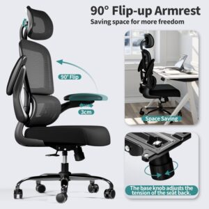 TRALT Office Chair Ergonomic Desk Chair, 330 LBS Home Mesh Office Desk Chairs with Wheels, Comfortable Gaming Chair, High Back Office Chair for Long Hours (Black) - Image 5