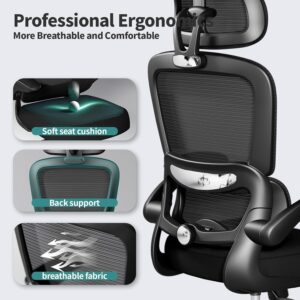 TRALT Office Chair Ergonomic Desk Chair, 330 LBS Home Mesh Office Desk Chairs with Wheels, Comfortable Gaming Chair, High Back Office Chair for Long Hours (Black) - Image 8