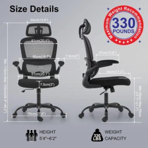 TRALT Office Chair Ergonomic Desk Chair, 330 LBS Home Mesh Office Desk Chairs with Wheels, Comfortable Gaming Chair, High Back Office Chair for Long Hours (Black) - Image 9