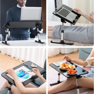 SAIJI Height & Angle Adjustable Laptop Stand for Bed, Lap Desk Bed Tray Table, Light Weight Foldable Portable Laptop Table for Couch Sofa Chair Floor Desk for Adults, Kids (52*30cm Black) - Image 2